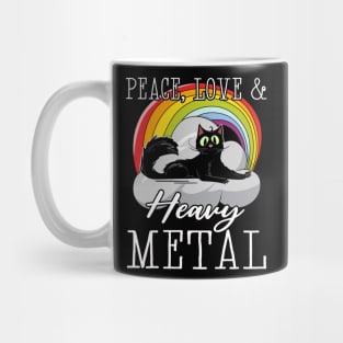 Peace Love & Heavy Metal Cat Kids Punk Band Metal Rainbow Mug